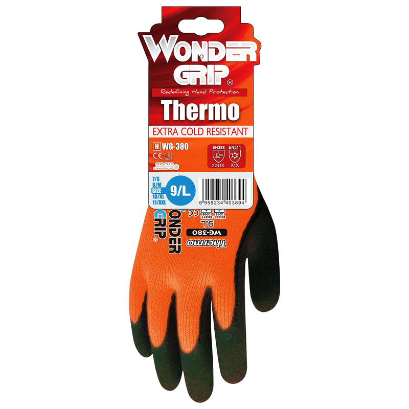 Acryl-Kälteschutzhandschuhe | Kat II | doppelte Latex-Beschichtung | Kontaktkälte Stufe 1 | Hi-Vis Orange | Wonder Grip® WG-380 THERMO