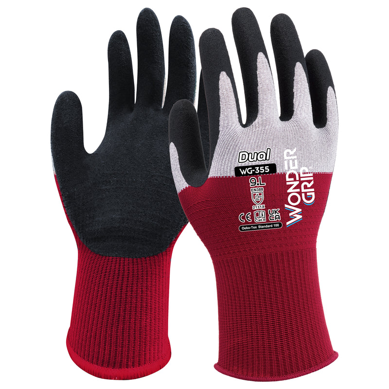 Mikrofaser-Nylon-Arbeitshandschuhe | Kat II | Latex-Beschichtung | atmungsaktiv | griffsicher | Wonder Grip® WG-355 DUAL