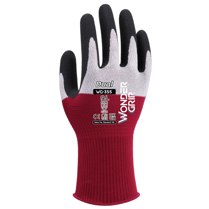 Mikrofaser-Nylon-Arbeitshandschuhe | Kat II | Latex-Beschichtung | atmungsaktiv | griffsicher | Wonder Grip® WG-355 DUAL