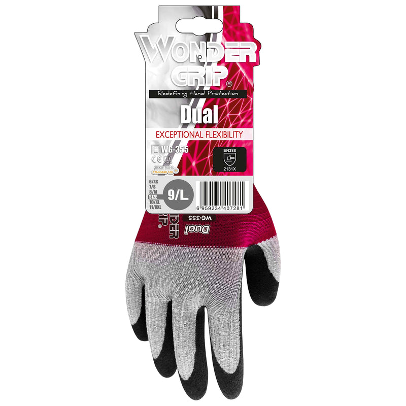 Mikrofaser-Nylon-Arbeitshandschuhe | Kat II | Latex-Beschichtung | atmungsaktiv | griffsicher | Wonder Grip® WG-355 DUAL