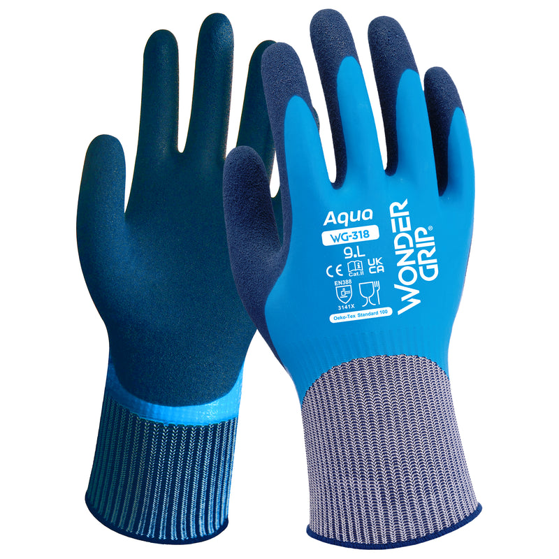 Nylon-Arbeitshandschuhe | Kat II | Latex-Vollbeschichtung | wasserdicht | griffsicher bei Nässe | Wonder Grip® WG-318 Aqua