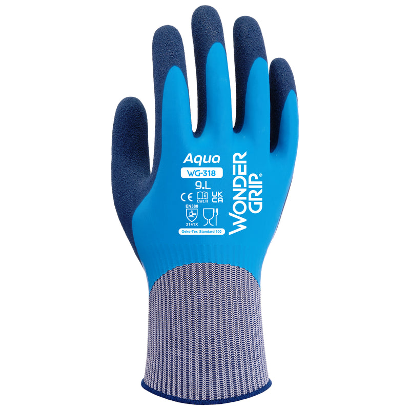 Nylon-Arbeitshandschuhe | Kat II | Latex-Vollbeschichtung | wasserdicht | griffsicher bei Nässe | Wonder Grip® WG-318 Aqua