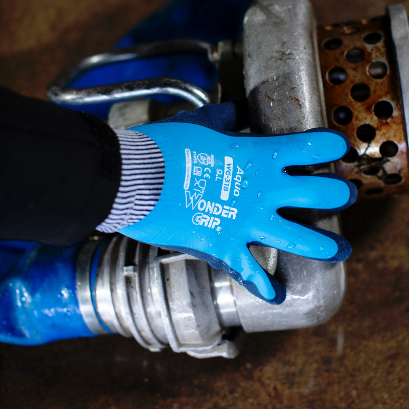 Nylon-Arbeitshandschuhe | Kat II | Latex-Vollbeschichtung | wasserdicht | griffsicher bei Nässe | Wonder Grip® WG-318 Aqua