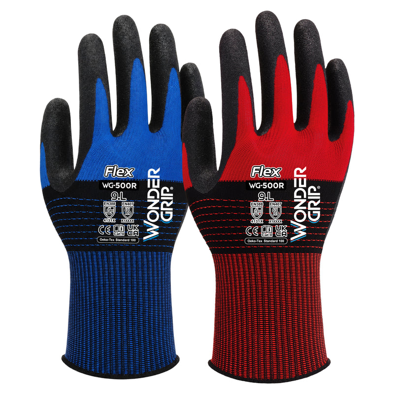 Polyester-Arbeitshandschuhe | Kat II | Nitril-Mikroschaum-Beschichtung | griffsicher | Allrounder | Wonder Grip® WG-500R FLEX