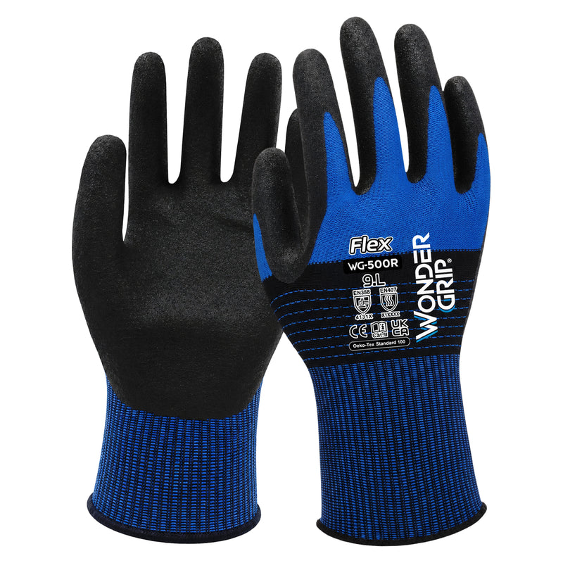 Polyester-Arbeitshandschuhe | Kat II | Nitril-Mikroschaum-Beschichtung | griffsicher | Allrounder | Wonder Grip® WG-500R FLEX
