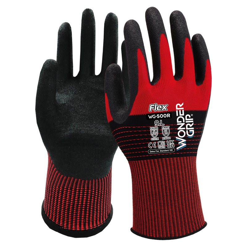 Polyester-Arbeitshandschuhe | Kat II | Nitril-Mikroschaum-Beschichtung | griffsicher | Allrounder | Wonder Grip® WG-500R FLEX