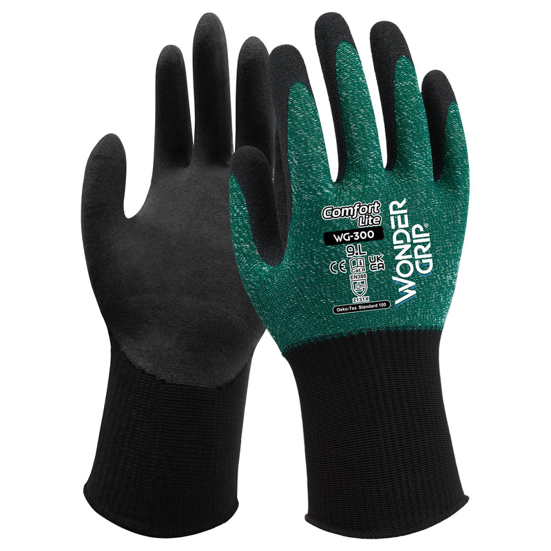 Nylon-Polyester-Arbeitshandschuhe | Kat II | Latex-Beschichtung | griffsicher | extra leicht | Wonder Grip® WG-300 COMFORT LITE