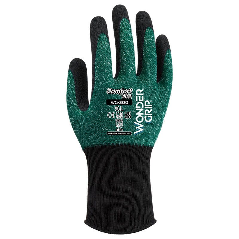 Nylon-Polyester-Arbeitshandschuhe | Kat II | Latex-Beschichtung | griffsicher | extra leicht | Wonder Grip® WG-300 COMFORT LITE