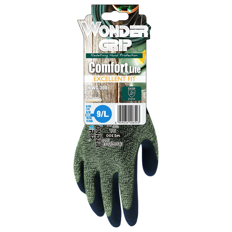 Nylon-Polyester-Arbeitshandschuhe | Kat II | Latex-Beschichtung | griffsicher | extra leicht | Wonder Grip® WG-300 COMFORT LITE
