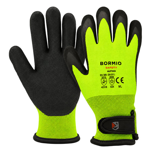 BORMIO SAFETY Aletsch Kälteschutzhandschuhe, HiVis gelb/schwarz, überlappendes Paar