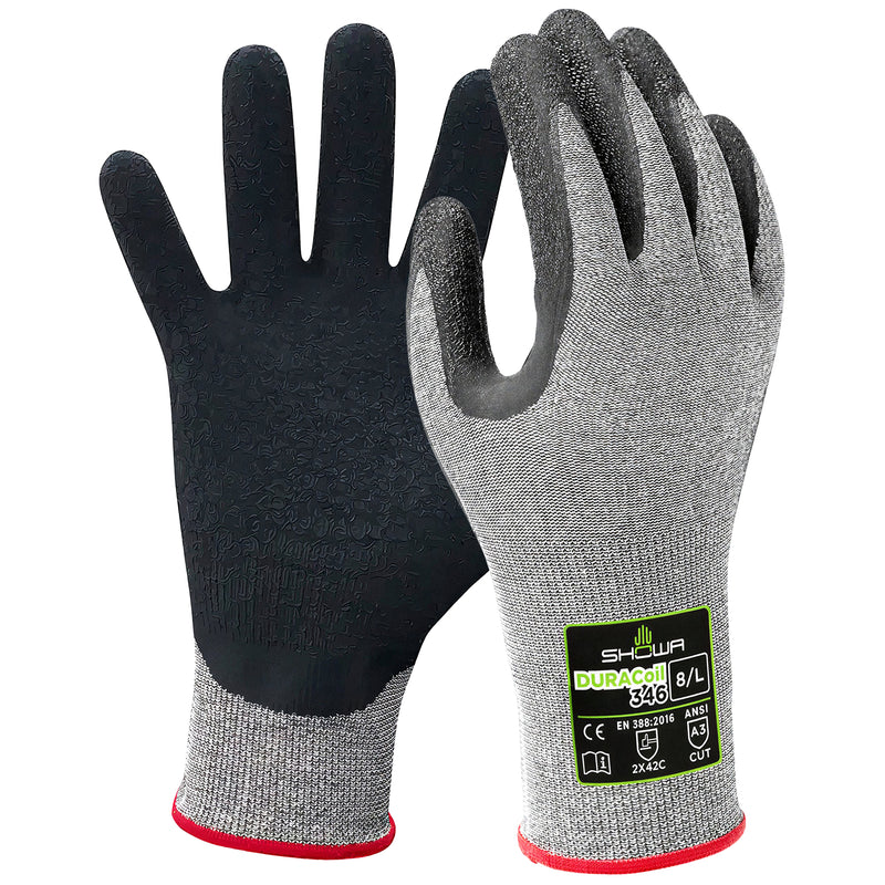 PE-Schnittschutz-Handschuhe | Stufe C | Kat II | Naturkautschuklatex-Beschichtung | HPPE-verstärkt | atmungsaktiv | SHOWA™ Duracoil 346