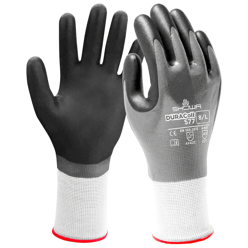 PE-Schnittschutz-Handschuhe | Stufe C | Kat II | Nitril-Schaumstoff-Beschichtung | öl- & wasserabweisend | HPPE-verstärkt | SHOWA™ Duracoil 577