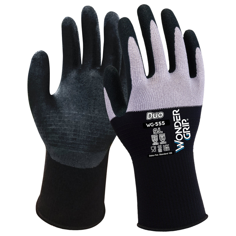 Mikrofaser-Nylon-Arbeitshandschuhe | Kat II | Nitrilschaum-Beschichtung | atmungsaktiv | ölbeständig | Wonder Grip® WG-555 DUO