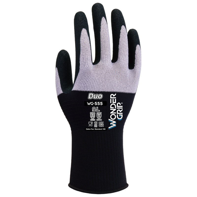 Mikrofaser-Nylon-Arbeitshandschuhe | Kat II | Nitrilschaum-Beschichtung | atmungsaktiv | ölbeständig | Wonder Grip® WG-555 DUO