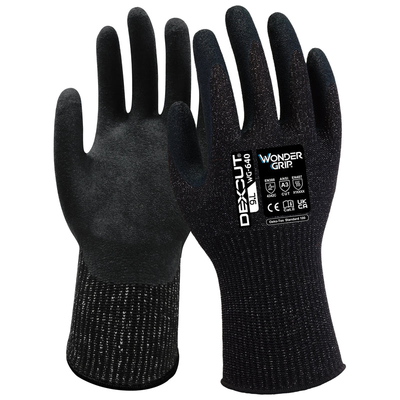Mineralfaser-Nylon-Schnittschutz-Handschuhe | Stufe C | Kat III | Nitrilschaum-Beschichtung | ölfest | Wonder Grip® WG-640 DEXCUT®