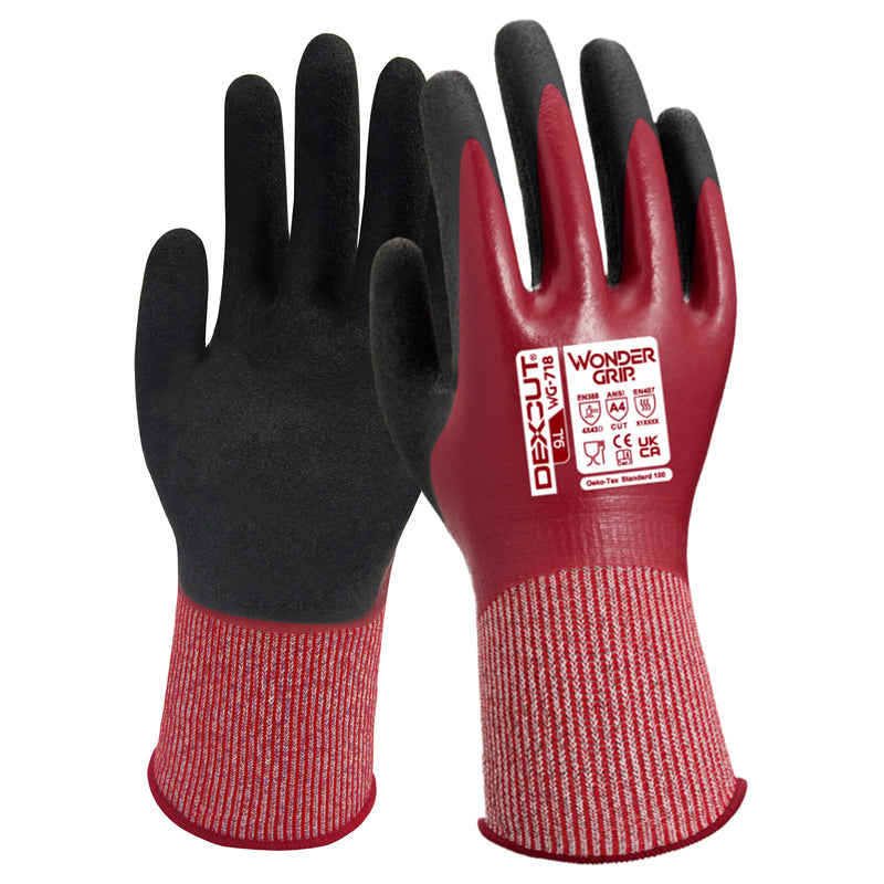 HPPE-Mineralfaser-Schnittschutz-Handschuhe | Stufe D | Kat II | Nitril-Vollbeschichtung | öl- & flüssigkeitsbeständig | Wonder Grip® WG-718 DEXCUT®