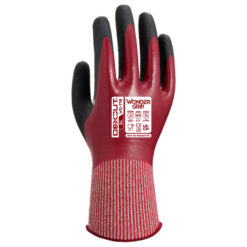 HPPE-Mineralfaser-Schnittschutz-Handschuhe | Stufe D | Kat II | Nitril-Vollbeschichtung | öl- & flüssigkeitsbeständig | Wonder Grip® WG-718 DEXCUT®
