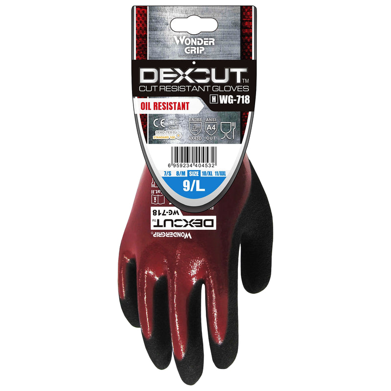 HPPE-Mineralfaser-Schnittschutz-Handschuhe | Stufe D | Kat II | Nitril-Vollbeschichtung | öl- & flüssigkeitsbeständig | Wonder Grip® WG-718 DEXCUT®