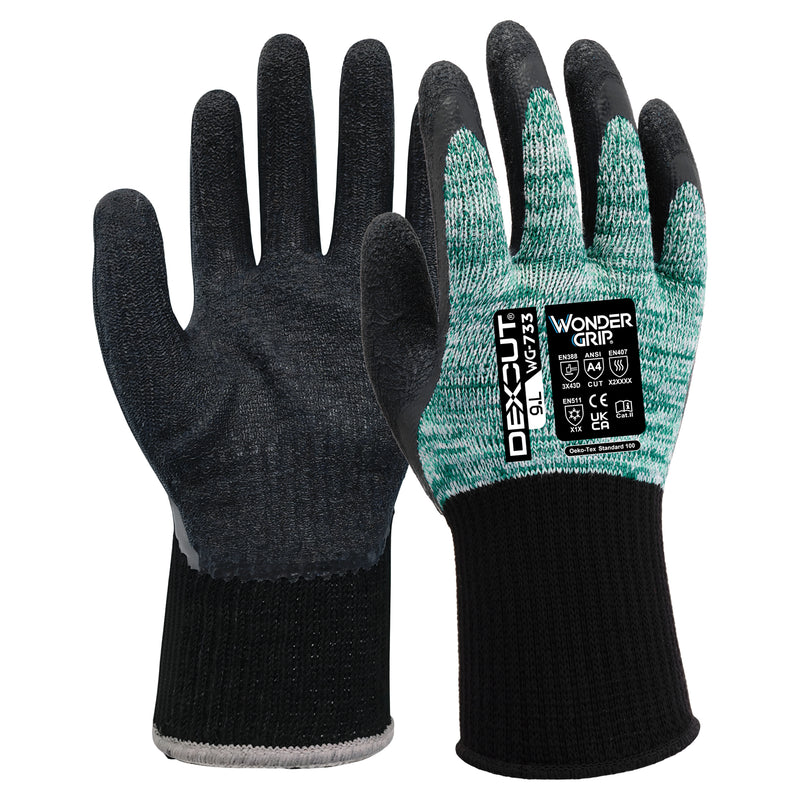 Spandex-Polyester-Schnittschutz-Handschuhe | Stufe D | Kat II | Latex-Beschichtung | Kontaktkälte Stufe 1 | Wonder Grip® WG-733 DEXCUT®