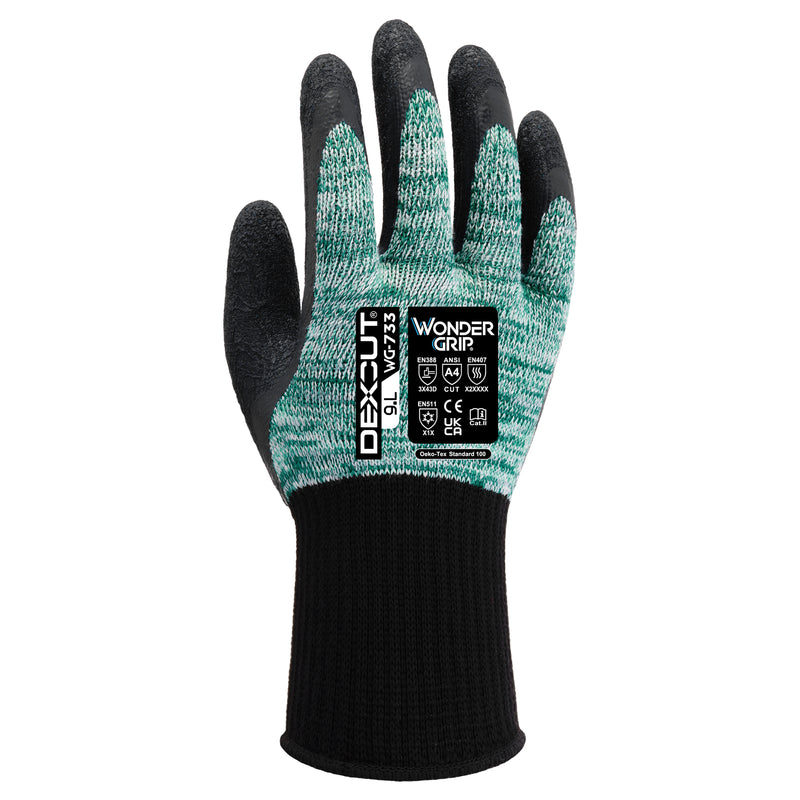 Spandex-Polyester-Schnittschutz-Handschuhe | Stufe D | Kat II | Latex-Beschichtung | Kontaktkälte Stufe 1 | Wonder Grip® WG-733 DEXCUT®