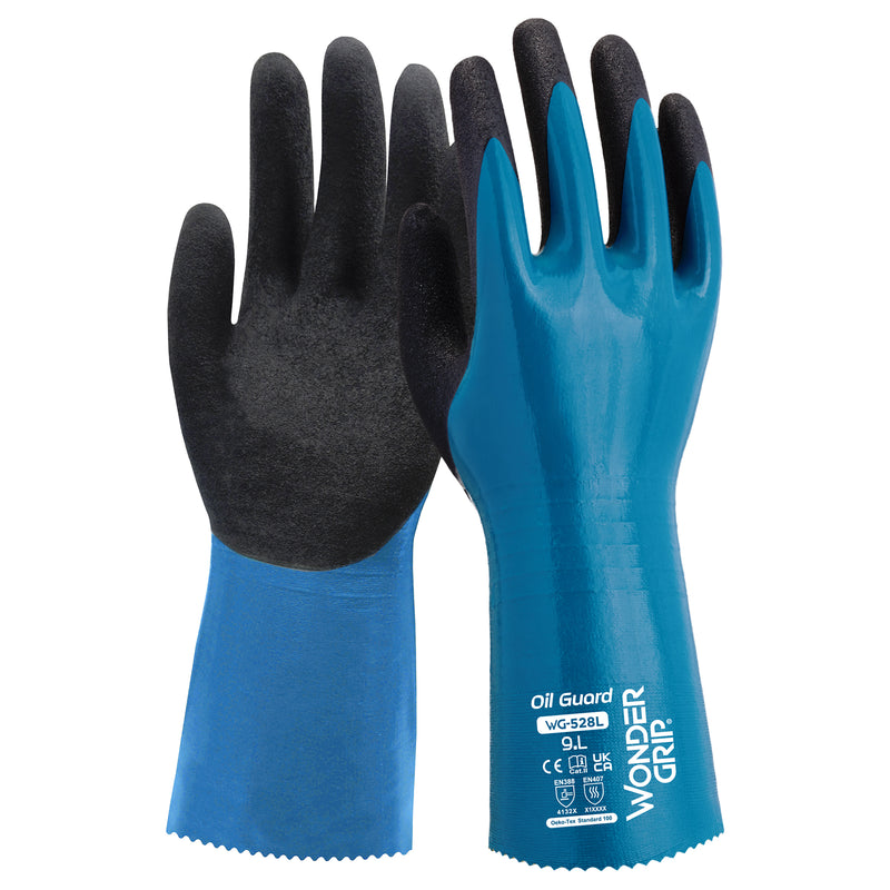 Nylon-Arbeitshandschuhe | Kat II | Nitril-Vollbeschichtung | öl- & flüssigkeitsdicht | abriebfest | Wonder Grip® WG-528L OIL GUARD
