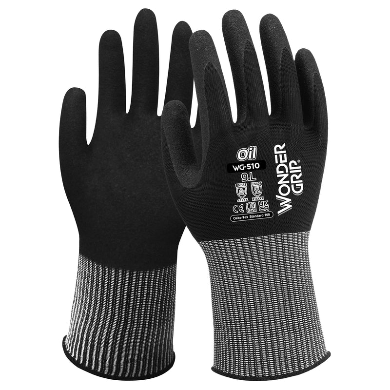 Nylon-Spandex-Arbeitshandschuhe | Kat II | doppelte Nitril-Beschichtung | ölbeständig | griffsicher | Wonder Grip® WG-510 OIL
