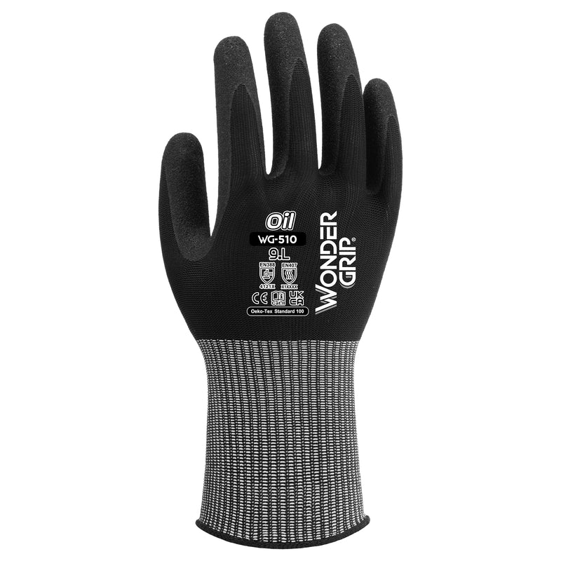 Nylon-Spandex-Arbeitshandschuhe | Kat II | doppelte Nitril-Beschichtung | ölbeständig | griffsicher | Wonder Grip® WG-510 OIL