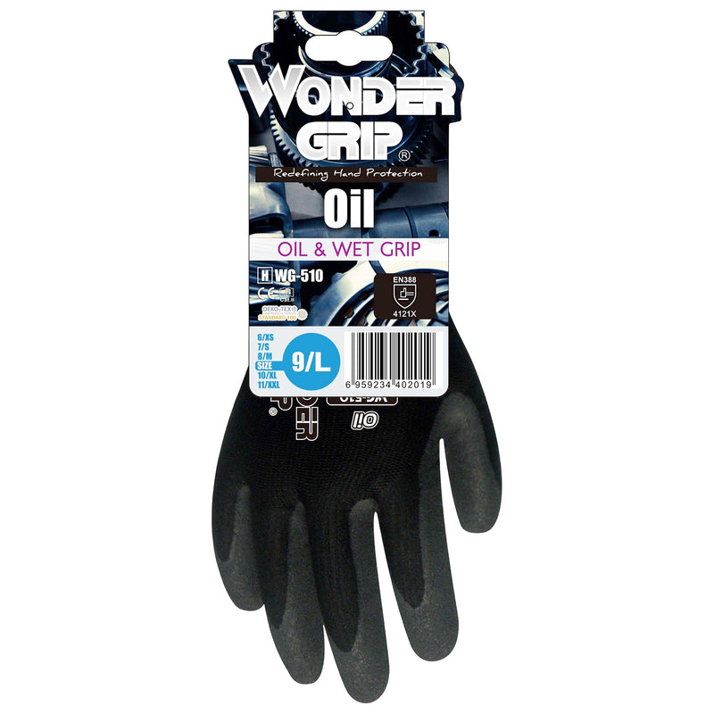 Nylon-Spandex-Arbeitshandschuhe | Kat II | doppelte Nitril-Beschichtung | ölbeständig | griffsicher | Wonder Grip® WG-510 OIL