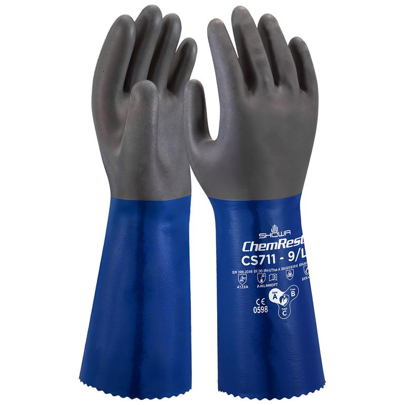 PE-Chemikalien-Schutzhandschuhe | Typ A | EN ISO 374-5 für Bakterien & Pilze | abrieb-, schnitt- & reissfest | Kat III | mikroporöse Nitril-Beschichtung | SHOWA™ CS711