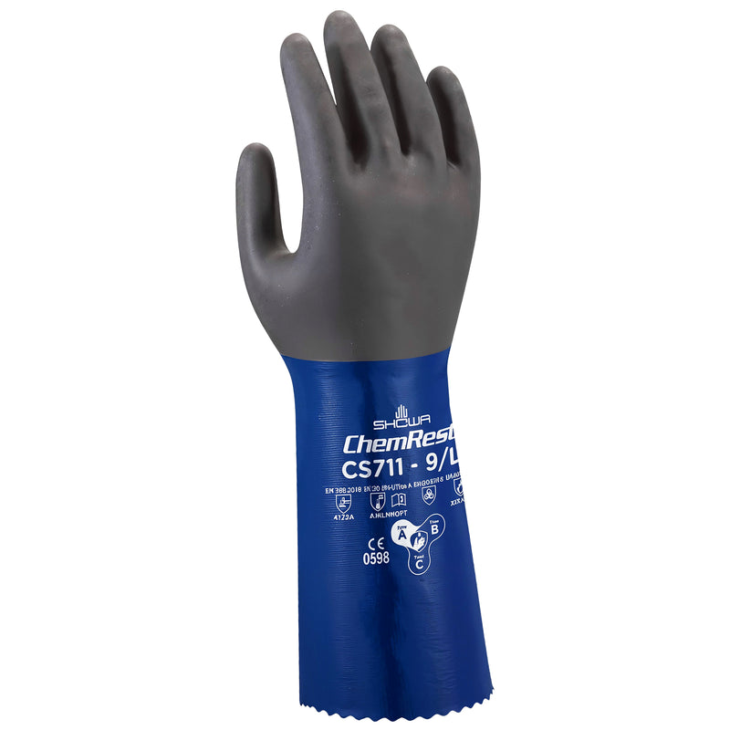 PE-Chemikalien-Schutzhandschuhe | Typ A | EN ISO 374-5 für Bakterien & Pilze | abrieb-, schnitt- & reissfest | Kat III | mikroporöse Nitril-Beschichtung | SHOWA™ CS711
