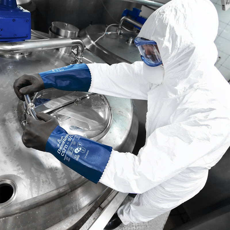PE-Chemikalien-Schutzhandschuhe | Typ A | EN ISO 374-5 für Bakterien & Pilze | abrieb-, schnitt- & reissfest | Kat III | mikroporöse Nitril-Beschichtung | SHOWA™ CS711