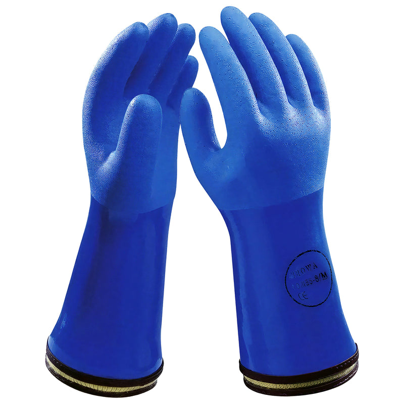 Baumwoll-Kälte-/Chemikalienschutz-Handschuhe | Typ B | Windkälte: Basis | Kontaktkälte: Verstärkt | wasserdicht | EN 511: 121 | EN ISO 374-5 für Bakterien & Pilze | abrieb-, schnitt- & reissfest | Kat III | PVC-Beschichtung | SHOWA™ 495