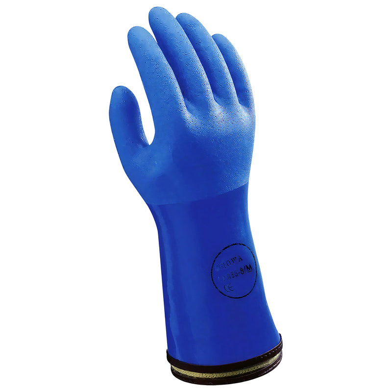 Baumwoll-Kälte-/Chemikalienschutz-Handschuhe | Typ B | Windkälte: Basis | Kontaktkälte: Verstärkt | wasserdicht | EN 511: 121 | EN ISO 374-5 für Bakterien & Pilze | abrieb-, schnitt- & reissfest | Kat III | PVC-Beschichtung | SHOWA™ 495