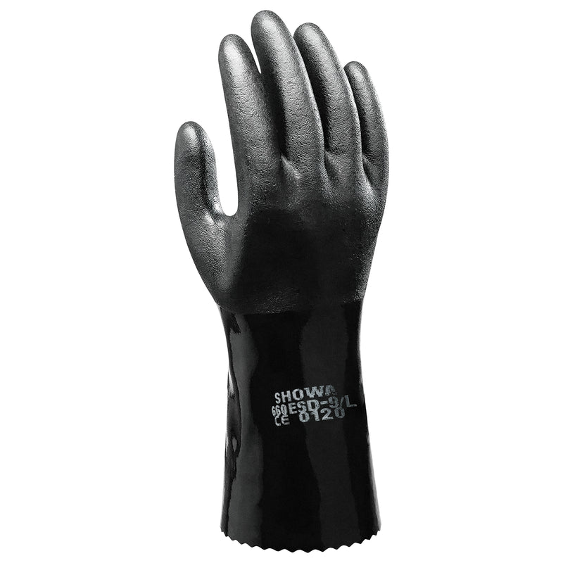 PVC-Chemikalien-Schutzhandschuhe | Typ A | EN ISO 374-5 für Bakterien & Pilze | abrieb-, schnitt- & reissfest | EN 16350 antistatische Ausführung | Kat III | PVC-Beschichtung | SHOWA™ 660 ESD