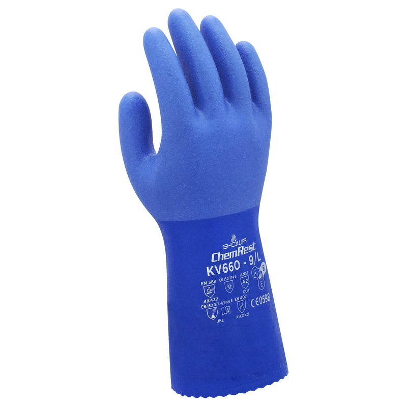 Aramid-Chemie-/Schnittschutz-Handschuhe | Typ B | Stufe B | abrieb-, schnitt- & reissfest | EN 407 Hitzeschutz | Kat III | PVC-Beschichtung | 100% Kevlar | SHOWA™ KV660