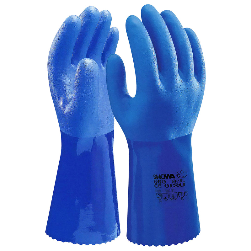 PVC-Chemikalien-Schutzhandschuhe | Typ B | EN ISO 374-5 für Bakterien & Pilze | abrieb-, schnitt- & reissfest | Kat III | PVC-Beschichtung | SHOWA™ 660