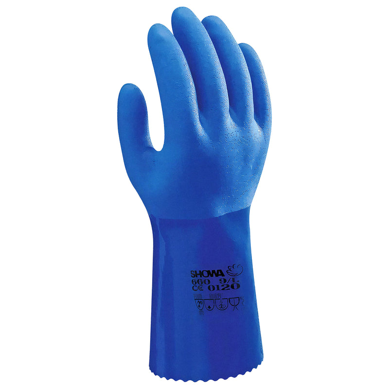 PVC-Chemikalien-Schutzhandschuhe | Typ B | EN ISO 374-5 für Bakterien & Pilze | abrieb-, schnitt- & reissfest | Kat III | PVC-Beschichtung | SHOWA™ 660