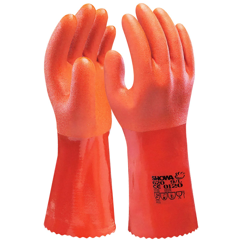 PVC-Chemikalien-Schutzhandschuhe | Typ C | EN ISO 374-5 für Bakterien & Pilze | abrieb-, schnitt- & reissfest | Kat III | PVC-Beschichtung | SHOWA™ 620
