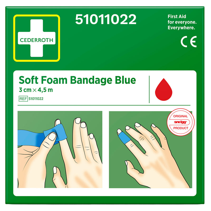 Soft Foam Bandage Blue | selbsthaftender Wundverband | 3 cm x 4,5 m | für Finger, Zehen & Lebensmittelbereiche | Cederroth 51011022