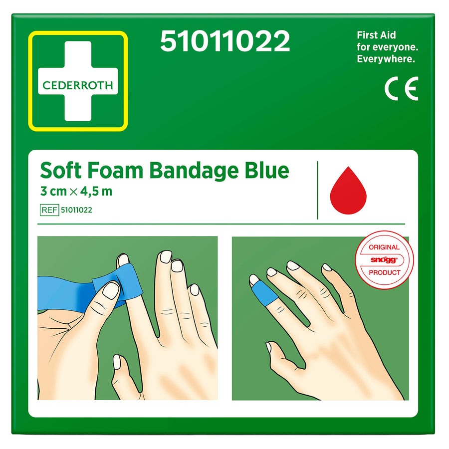 Soft Foam Bandage Blue | selbsthaftender Wundverband | 3 cm x 4,5 m | für Finger, Zehen & Lebensmittelbereiche | Cederroth 51011022
