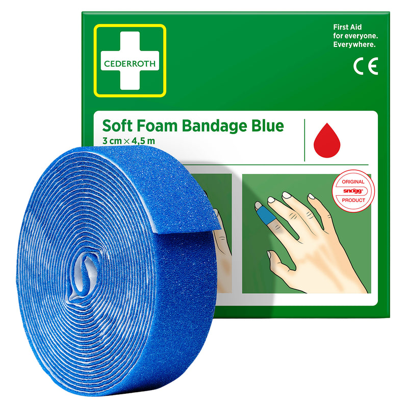 Soft Foam Bandage Blue | selbsthaftender Wundverband | 3 cm x 4,5 m | für Finger, Zehen & Lebensmittelbereiche | Cederroth 51011022