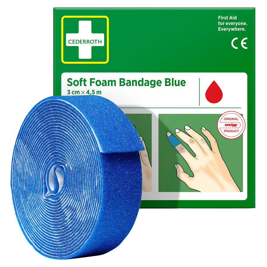Soft Foam Bandage Blue | selbsthaftender Wundverband | 3 cm x 4,5 m | für Finger, Zehen & Lebensmittelbereiche | Cederroth 51011022