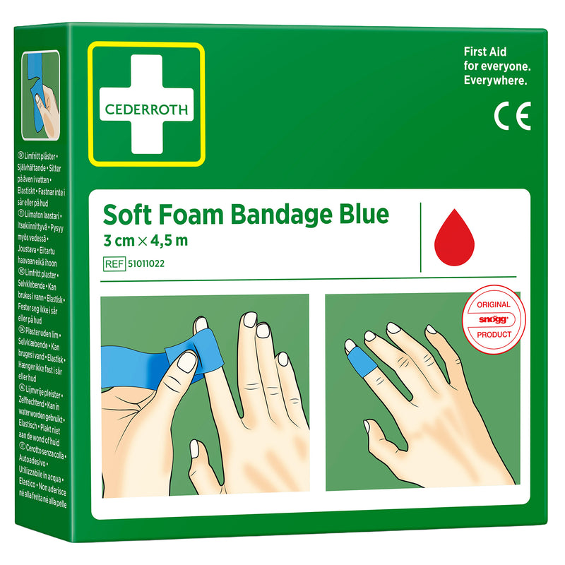 Soft Foam Bandage Blue | selbsthaftender Wundverband | 3 cm x 4,5 m | für Finger, Zehen & Lebensmittelbereiche | Cederroth 51011022