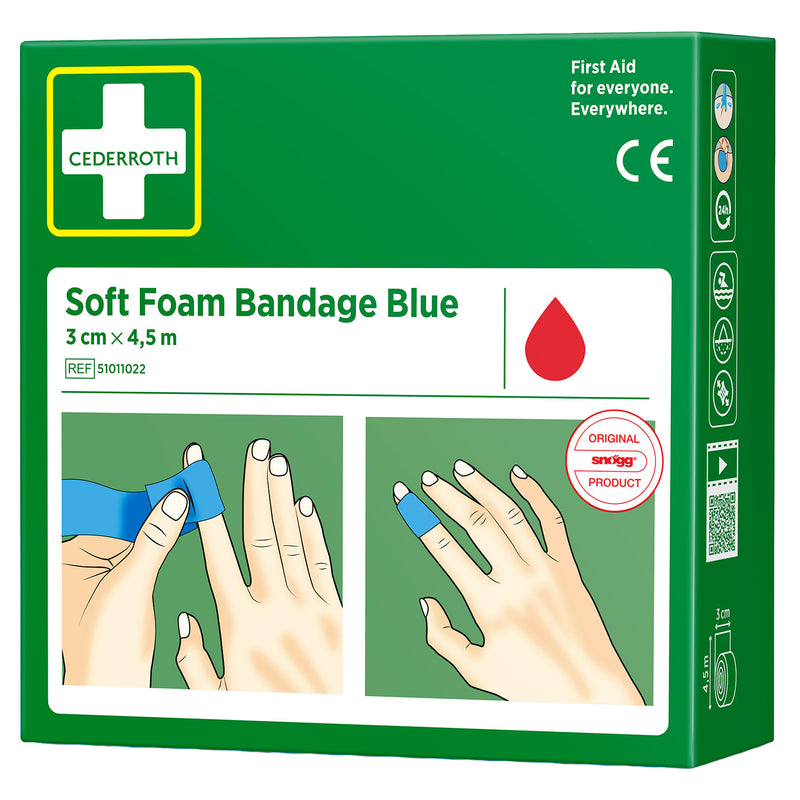 Soft Foam Bandage Blue | selbsthaftender Wundverband | 3 cm x 4,5 m | für Finger, Zehen & Lebensmittelbereiche | Cederroth 51011022