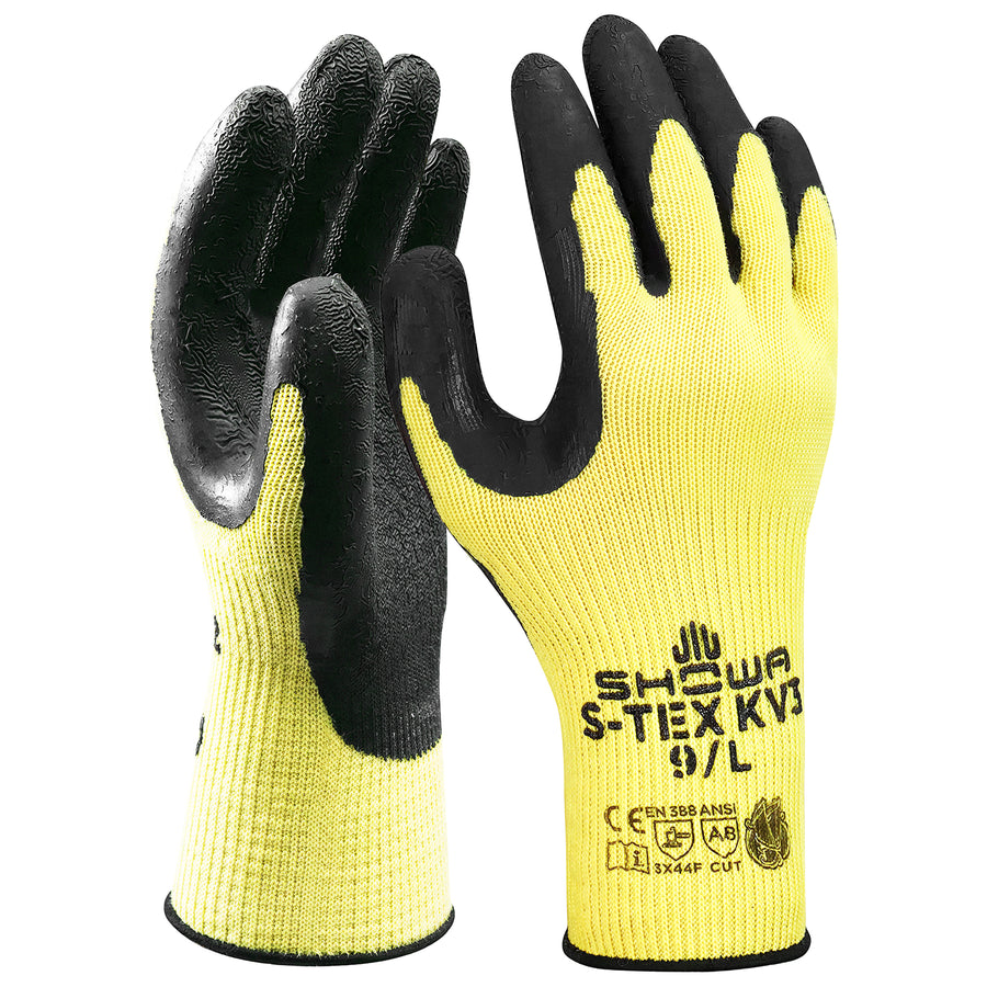 Aramid-Schnittschutz-Handschuhe | Stufe F | Kat II | Naturkautschuklatex-Beschichtung | Edelstahleinlage & Kevlarfasern | SHOWA™ S-TEX KV3