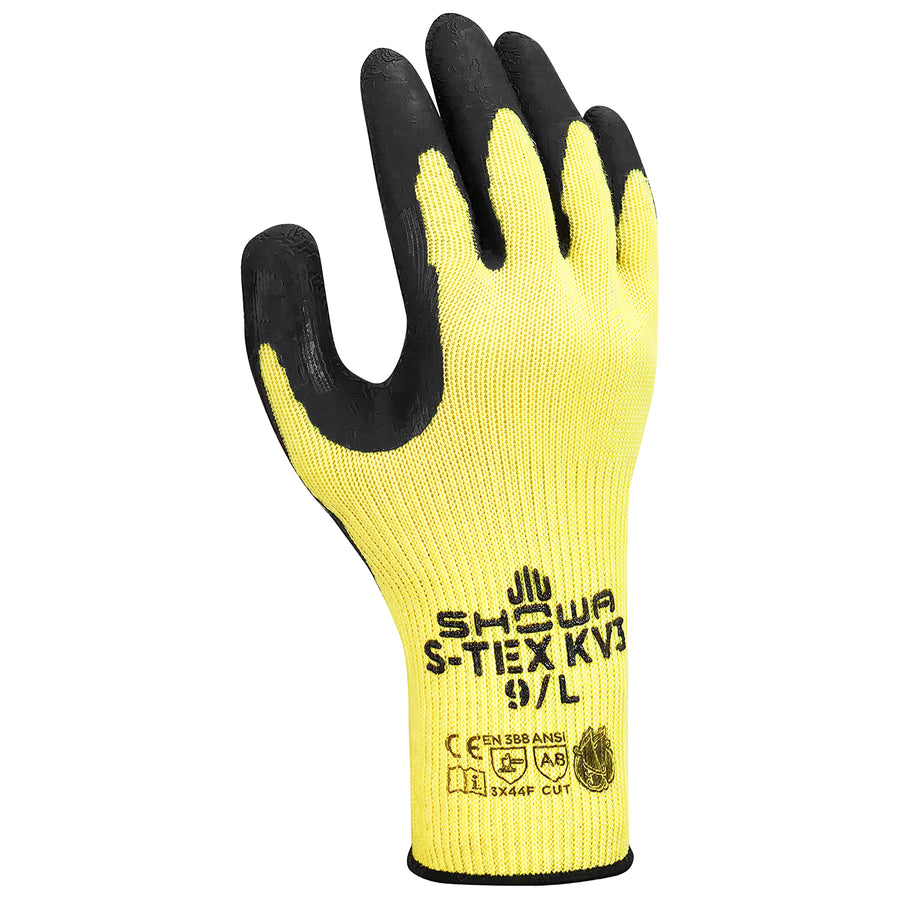 Aramid-Schnittschutz-Handschuhe | Stufe F | Kat II | Naturkautschuklatex-Beschichtung | Edelstahleinlage & Kevlarfasern | SHOWA™ S-TEX KV3