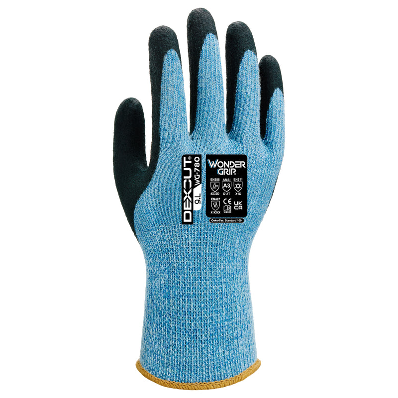 Acryl-Aramid-Schnittschutz-Handschuhe | Stufe D | Kat II | Nitril-Beschichtung | Kontaktkälte Stufe 1 | Wonder Grip® WG-780 DEXCUT®