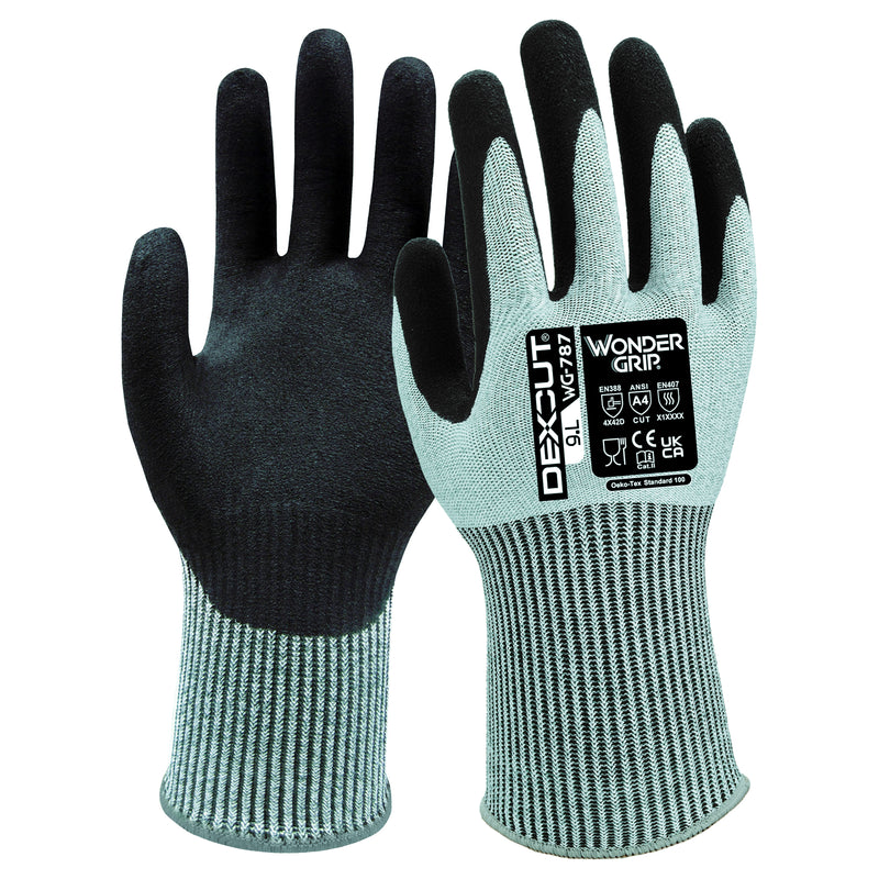 HPPE-Mineralfaser-Schnittschutz-Handschuhe | Stufe D | Kat II | Nitril-Beschichtung | griffsicher | Wonder Grip® WG-787 DEXCUT®