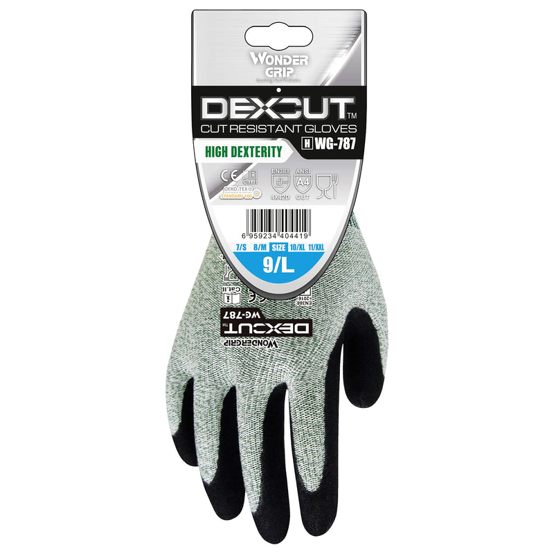 HPPE-Mineralfaser-Schnittschutz-Handschuhe | Stufe D | Kat II | Nitril-Beschichtung | griffsicher | Wonder Grip® WG-787 DEXCUT®