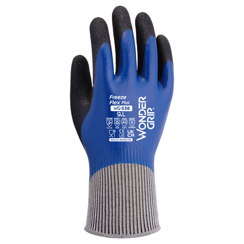 Acryl-Polyester-Kälteschutzhandschuhe | Schnittschutz Stufe B | Kat II | Nitril-Vollbeschichtung | Kontaktkälte Stufe 2 | Wonder Grip® WG-538 FREEZE FLEX PLUS